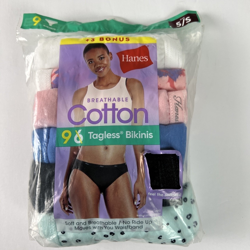 Hanes Women's Bikinis 9 Pair Size 5/S Breathable Cotton Soft Multicolor B40